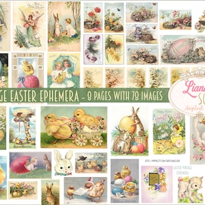 Stampabili effimeri pasquali vintage, cartoline pasquali, fogli di collage digitali, effimeri primaverili, carta per diario spazzatura