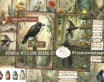 Botanical Witch Junk Journal Kit, Medicinal Herbs, Grimoire (PDF)