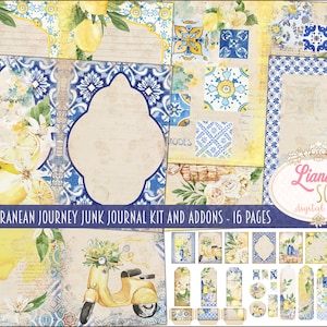Kit digital de diario basura de viaje mediterráneo imprimible, hojas de collage digitales de verano con un ambiente mediterráneo, papel de diario basura