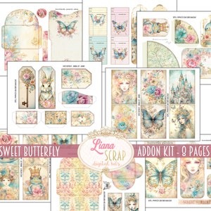 Süßer Schmetterling Junk Journal Kit, Fantasy Schmetterling Fee Collage Printables, digitale Fee Kit, magischer Schmetterling Junk Journal Papier