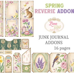 Complemento para diario basura Spring Reverie / 16 páginas imprimibles, carta de EE. UU. / Efímeras florales, etiquetas y bolsillos, etiquetas / Álbum de recortes botánico vintage