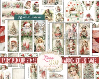 Fairy Red Christmas Digital Junk Journal ADDON Kit, Winter Collage Printable, Digital Fairy Kit, Fairytale Digital Junk Journal Ephemera
