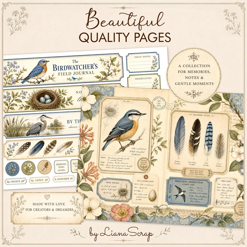 Printable Junk Journal Kit the Birdwatchers Field, 44 Pages of Vintage ...