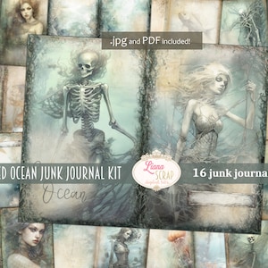 Cursed Ocean Digital Junk Journal Kit, Haunted Underwater Collage Printable, Under The Sea Skeleton Digital Paper, Halloween Junk Journal