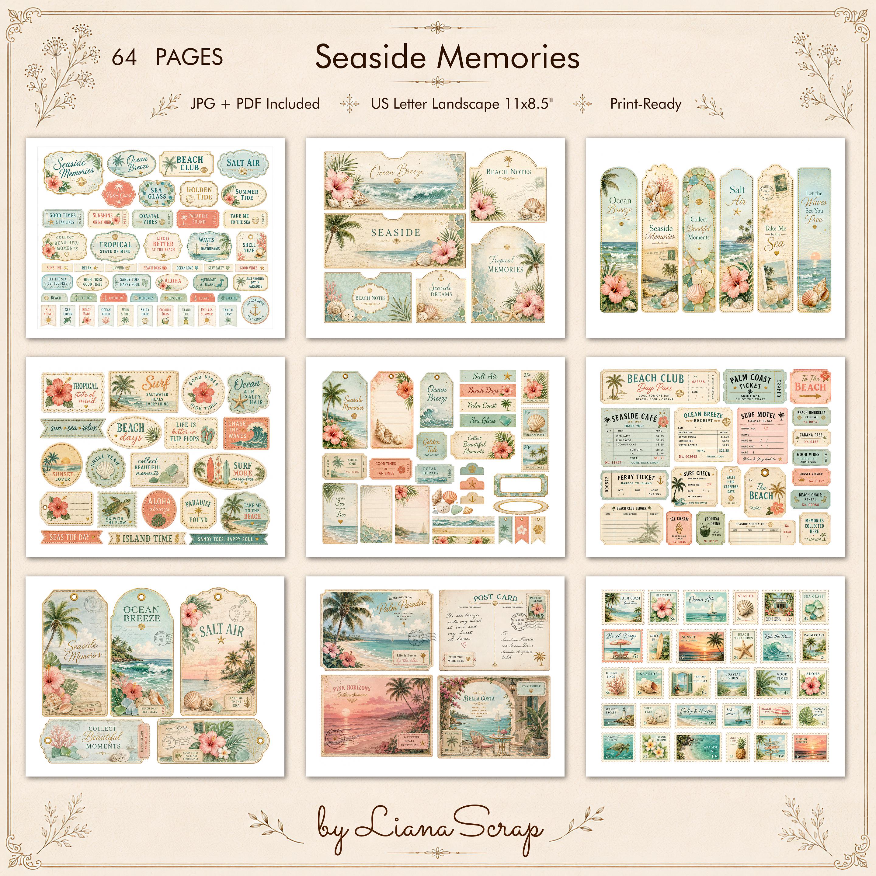 Printable Junk Journal Kit Seaside Memories, 64 Pages, Tropical Coastal ...