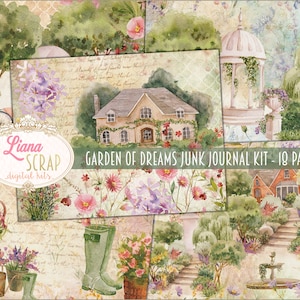 Kit digital de diario basura de Garden of Dreams imprimible, hojas de collage digitales de jardín y flores, papel de diario basura