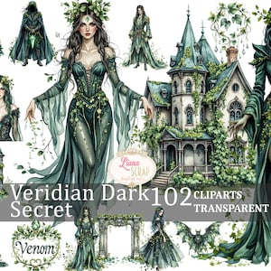 Veridian Dark Secret 102 Clipart Images PNG Digital Art Gothic Decor Witchy Planner Stickers Scrapbooking Illustration Transparent