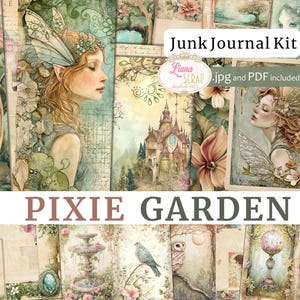 Pixie Garten Junk Journal Kit, Fantasy Collage zum Ausdrucken, verzauberter Feenwald, Scrapbook Papier, Feen Kunst Journal