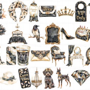 Glamour in Black Clipart, Gold & Cream Fashion Graphics (PNG) image 2