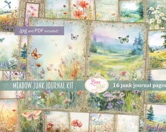 Kit de diario basura Wildflower Meadow, papel de collage imprimible (PDF)