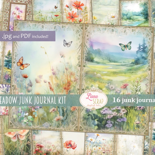 Meadow Digital Junk Journal Kit, Wild Flower Collage Printable, Digital Flower Kit, Floral Theme Digital Junk Journal Paper