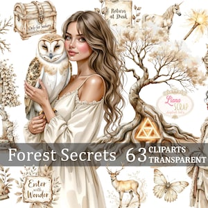 Forest Secrets Clipart - Aquarel Witchy Forest Animals & Women Digital Art - 63 afbeeldingen