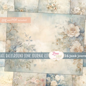 Kit de fondo de café parisino, Collage vintage imprimible, Kit digital de flores vintage, Fondo de diario basura digital de tema francés vintage