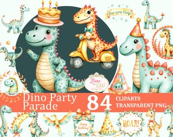 Akvarell dinosaurie clipart set – Dinosauriefest, Babyshower (PNG)