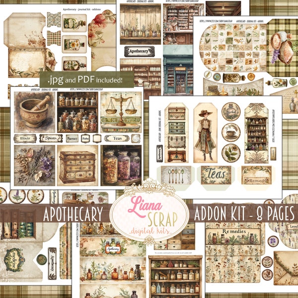 Apothecary Junk Journal ADDON Kit, Digital Download, Vintage Pharmacy Printable Pages, Potions, Junk Journal Ephemera and Envelopes