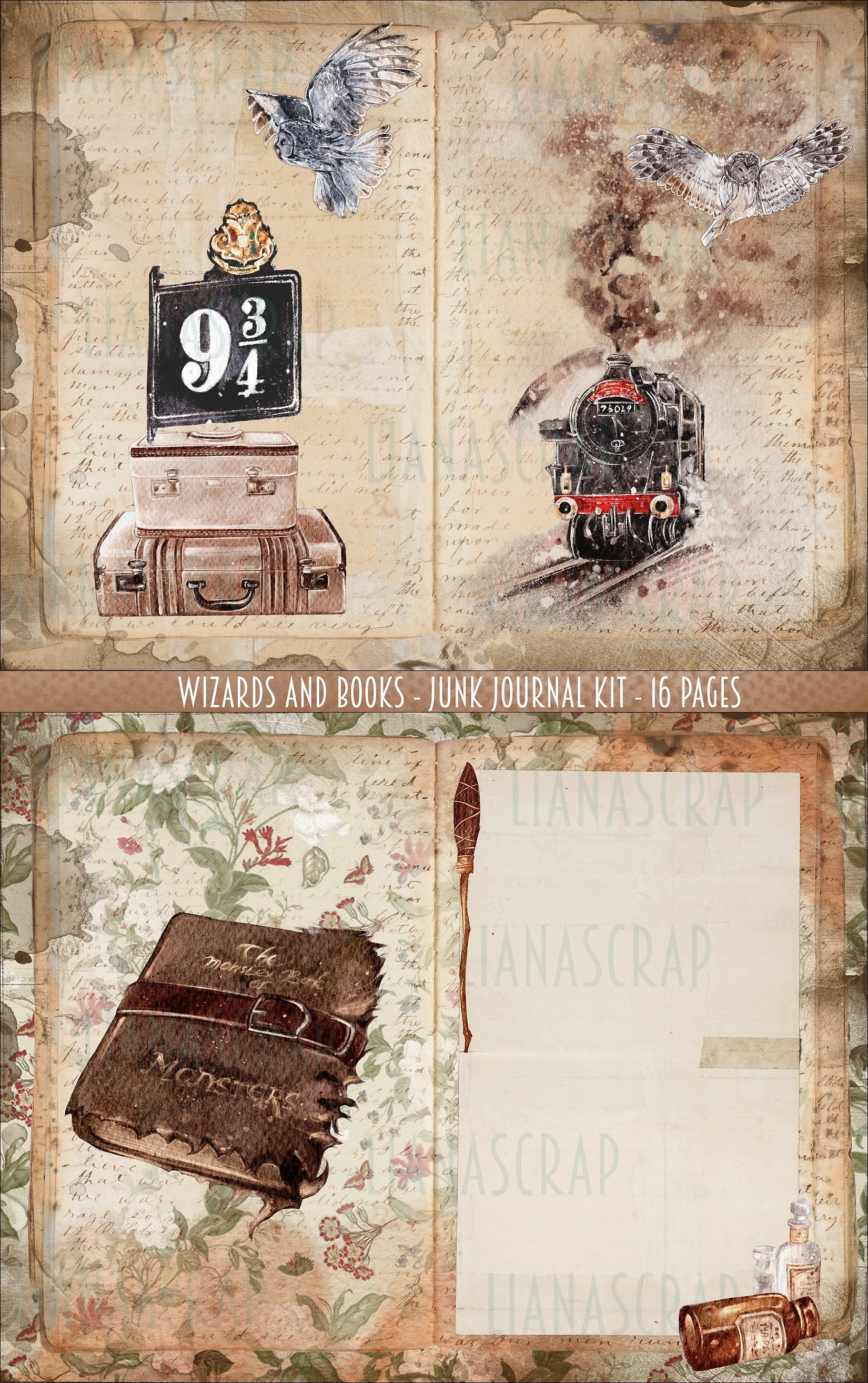 Wizards and Books Junk Journal Digital Kit Printable, Wizard Digital ...