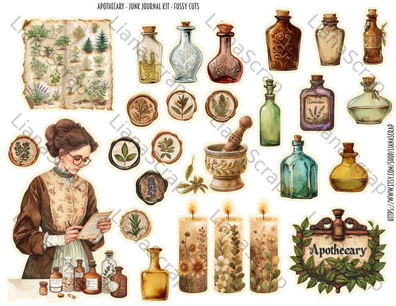 Junk Journal, Apothecary Fussy Cuts Printable, Digital Download, Pharmacy Images, Ephemera Stickers, Embellishments for Junk Journals image 9