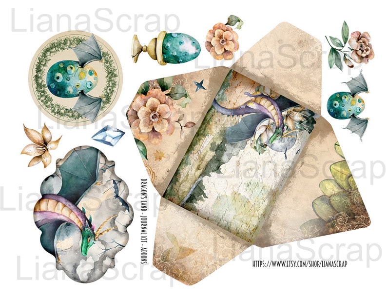 Dragons Land Junk Journal ADDON Digital Kit Printable, Dragon Digital ...