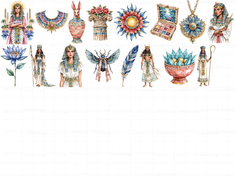 Egyptian Clipart Set – Ancient Egypt Watercolor PNG Graphics (digital ...