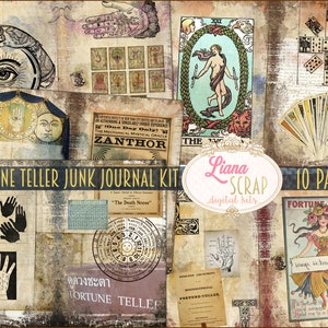 Fortune Teller Junk Journal Digitale Kit Afdrukbaar, Tarot en Esoterische Printables Collageblad, Junk Journal Paper