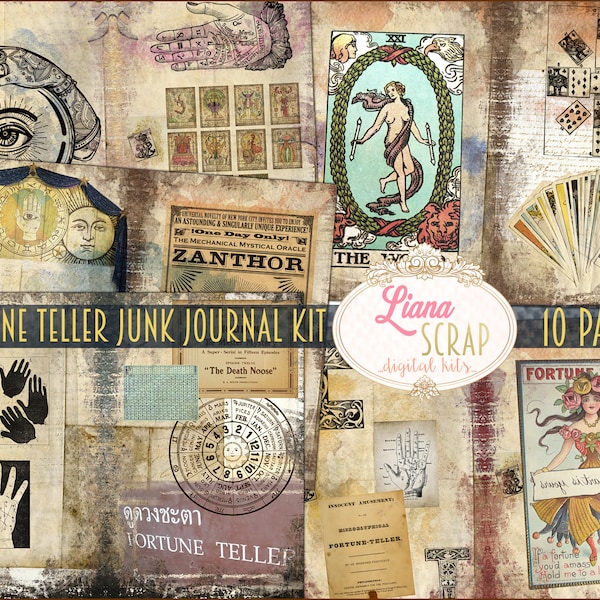 Fortune Teller Junk Journal Digital Kit Printable, Tarot and Esoteric Printables Collage Sheet, Junk Journal Paper