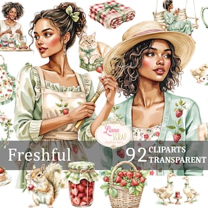 Freshful 92 Digital Clipart Set, Fruits d'été, PNG floral, graphiques de ferme, autocollants de planificateur de fraises, clipart printemps