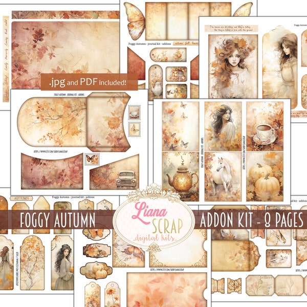 Foggy Autumn Digital Junk Journal ADDON Kit, Autumn Collage Printable, Digital Autumn Kit, Fall Theme Digital Junk Journal Ephemera