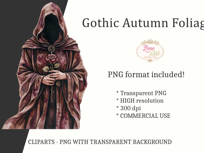 Gothic Autumn Clipart Set – Watercolor Halloween Graphics (PNG) image 5
