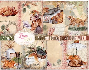 Autumn Cottage Junk Journal Kit, Fall Floral Printable (Digital Download)