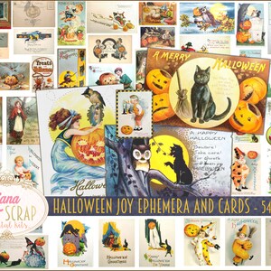 Halloween Ephemera, Postkarten und Vintage Bilder für Junk Journals, Halloween Digital Kit, Halloween Printables Collage Sheet