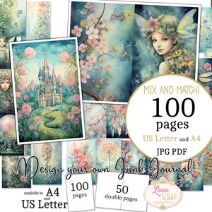 Junk Journal - Glimmering Garden - Formats US Letter et A4, mélangez et assortissez les pages, papier numérique Magical Fairy Garden en PDF et JPG imprimables