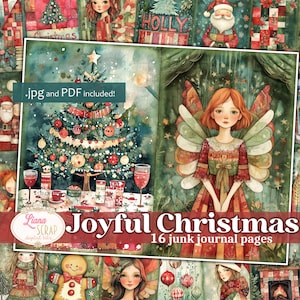 Joyful Christmas Digital Junk Journal Kit - 16 Pages in JPG & PDF - Holiday Scrapbooking, Vintage Christmas Art, Printable Journal Pages
