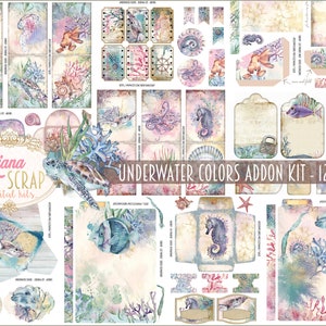 Kit complémentaire de journal indésirable couleurs sous-marines, impressions sur la vie sous-marine, feuilles de collage mer avec éphémères, papier journal indésirable