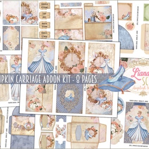 Kit ADDON de diario basura de carro de calabaza, hojas de collage digital de princesa, complemento de diario basura de princesa, efímera de diario basura