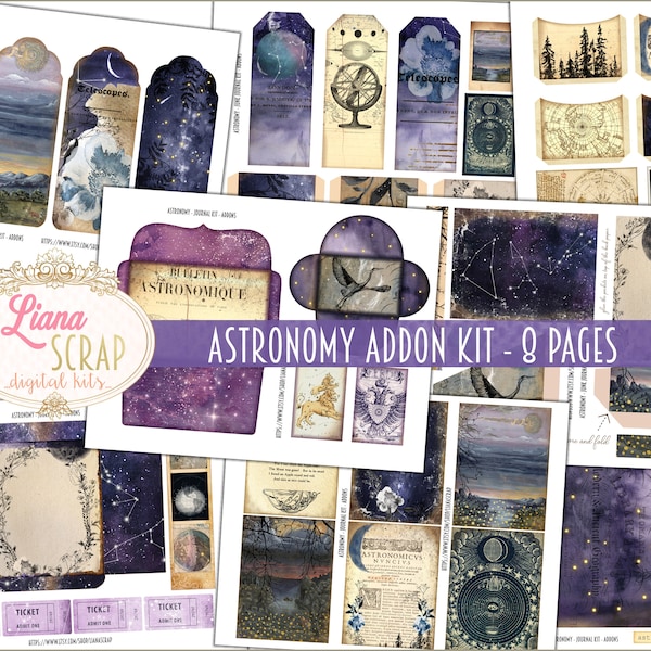 Astronomy Junk Journal ADDON Kit Printable, Astrology and Moon Printables Collage Sheets, Junk Journal Paper ADDON