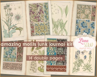 Zestaw do tworzenia dziennika Vintage Floral Junk, papier kolażowy do druku (pobranie cyfrowe)