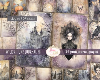 Twilight Digital Junk Journal Kit, Halloween Collage Printable, Digital Witch Kit, Dark Magic Digital Junk Journal Paper