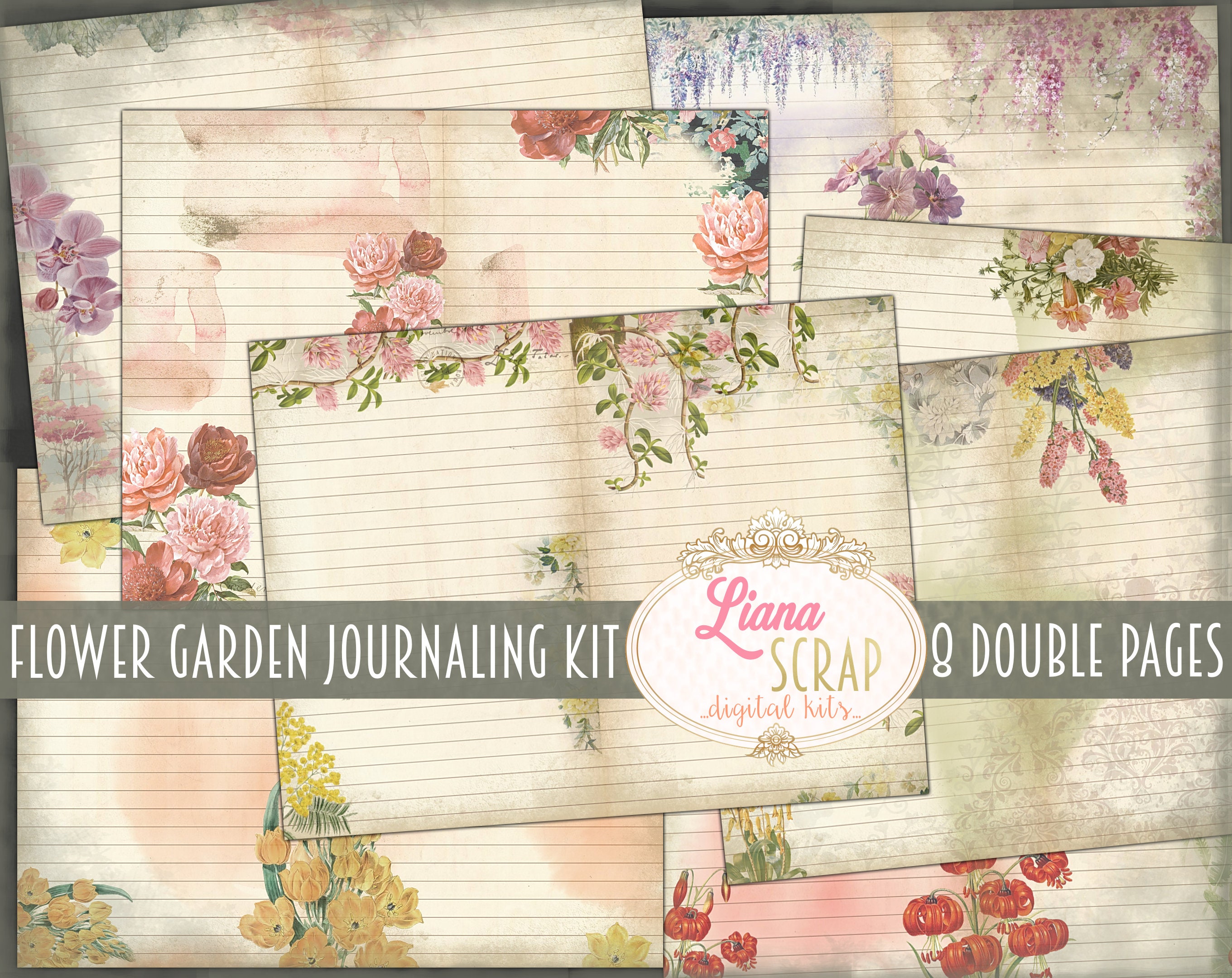 Flower Garden Journaling Kit Printable for Junk Journals, Vintage Flowers  Junk Journal Kit, Junk Journal Paper 