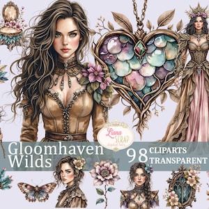 Gloomhaven Wilds 98 clipartset - Fantasy Forest Art, digitale plannerstickers, transparante png, hekserij, bloemenelementen, Halloween