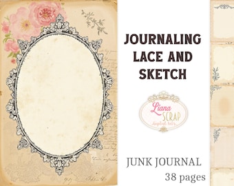 Lace and Sketch Junk Journal Kit – Vintage Floral, 38 Pages (Digital Download)