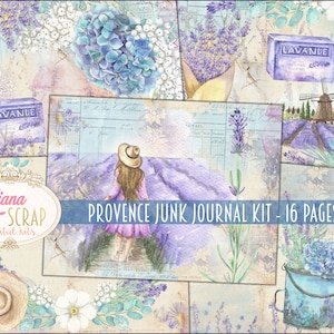Provence Junk Journal Digital Kit Printable, Lavender Digital Collage Sheets, Lavender Junk Journal Paper