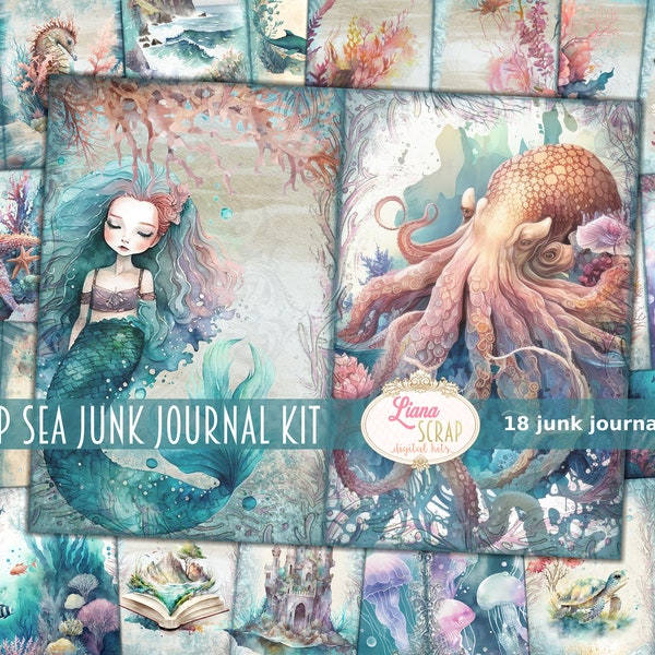 Deep Sea Junk Journal Kit, Underwater Life Printables, Sea Collage Sheets, Mermaid Junk Journal Paper
