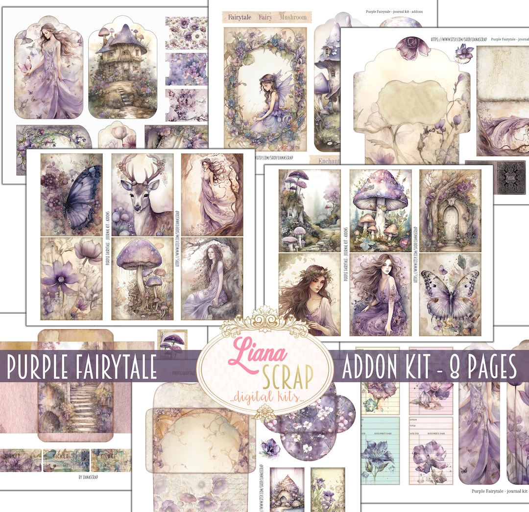 Purple Fairytale Junk Journal ADDON Kit, Fairy Forest Ephemera (digital ...