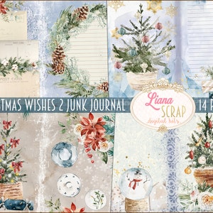 Christmas Wishes II Blue Junk Journal Kit, Winter Collage Printables, Digitale Kerstkit, Junk Journal Paper