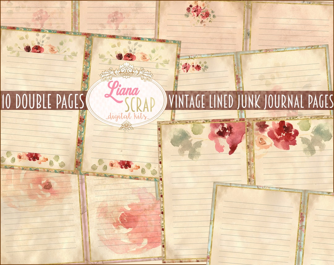 Lined Vintage Paper for Junk Journals, Journaling Digital Kit Printable ...