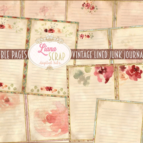 Lined Journal Pages Printable Paper Junk Journal Vintage - Etsy