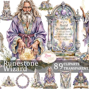 Ensemble de cliparts de magicien de pierre runique 89 - art numérique de magicien, pierres runiques, éléments fantastiques, PNG transparent pour le scrapbooking, agendas, art numérique