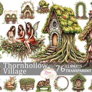 Thornhollow Village 76 Clipart ensemble Floral Cottagecore animaux agendas numériques Scrapbook PNG Transparent Illustrations forêt lunatique