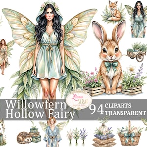 Willowfern Hollow Fairy 94 Clipart Set PNG Transparent Digital Planner Stickers Art de fées créatures des bois Illustrations botaniques