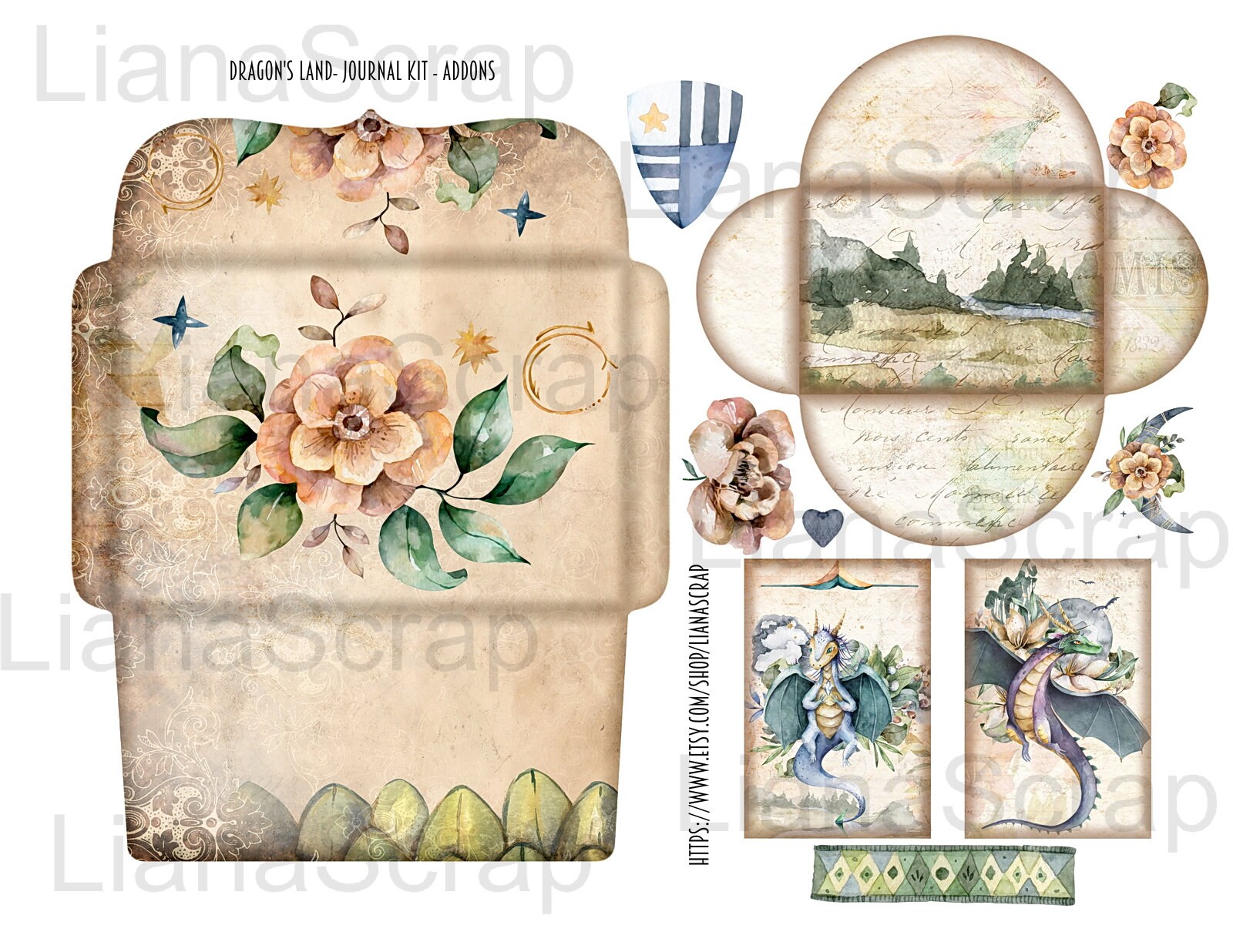 Dragons Land Junk Journal ADDON Digital Kit Printable, Dragon Digital ...